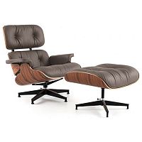 кресло eames style lounge chair кожа коричневое в Красноярске