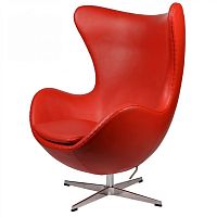 кресло arne jacobsen style egg chair кожа красное в Красноярске