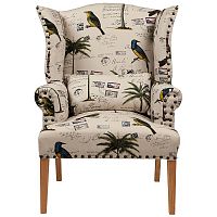 кресло мягкое с ушами quinn tufted armchair бежевое с рисунком в Красноярске